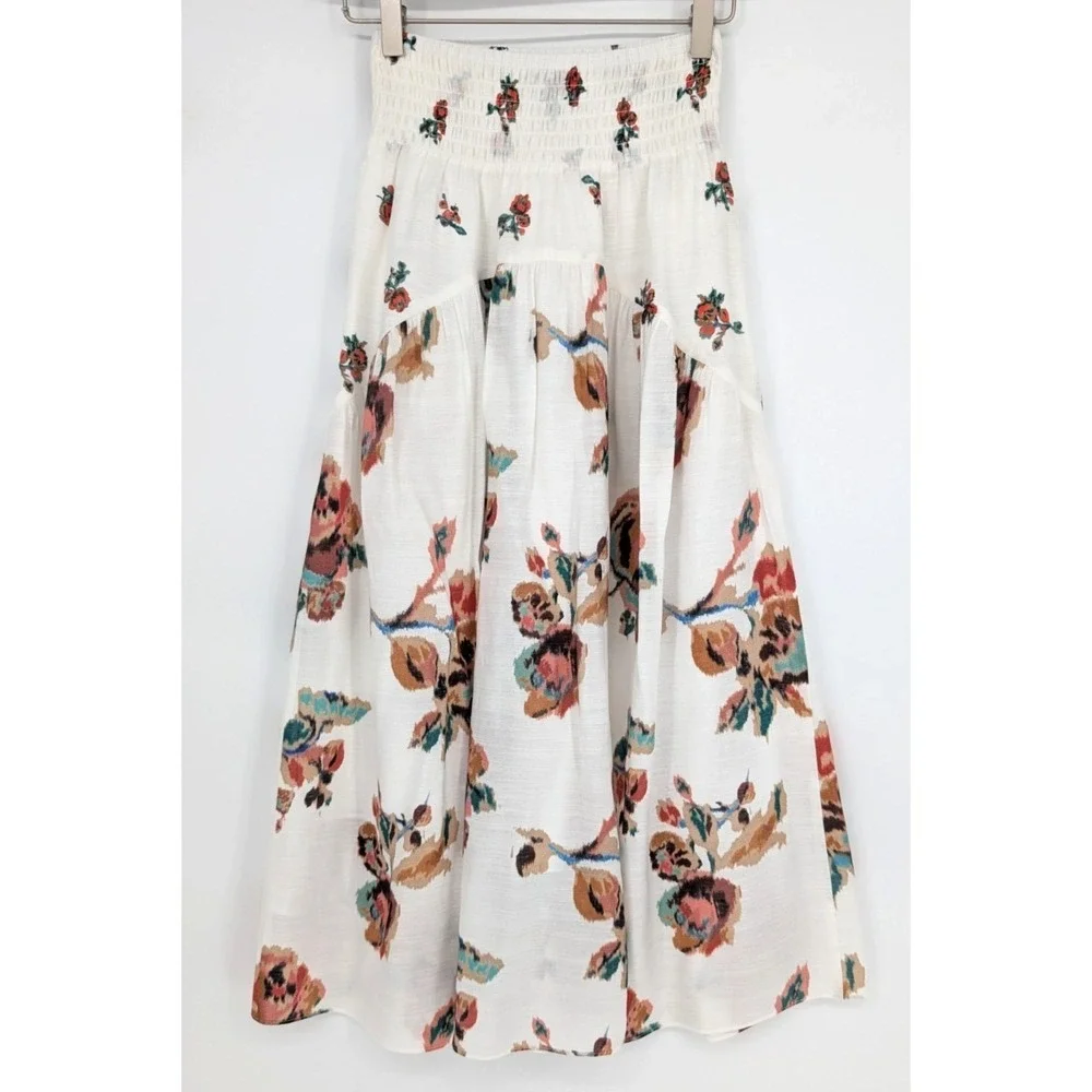 Vince White Floral Gauze Shirred Midi Skirt XS Romantic Minimalist Cottage Chic - Picture 3 of 13